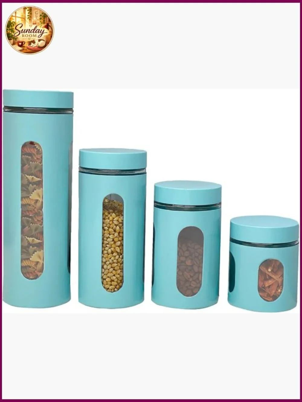 Retro Kitchen Canister Set 4-Piece Glass & Metal Twist-Top Storage